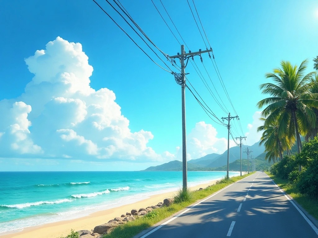 IMG-035 | Đường ven biển với cột điện và hàng dừa