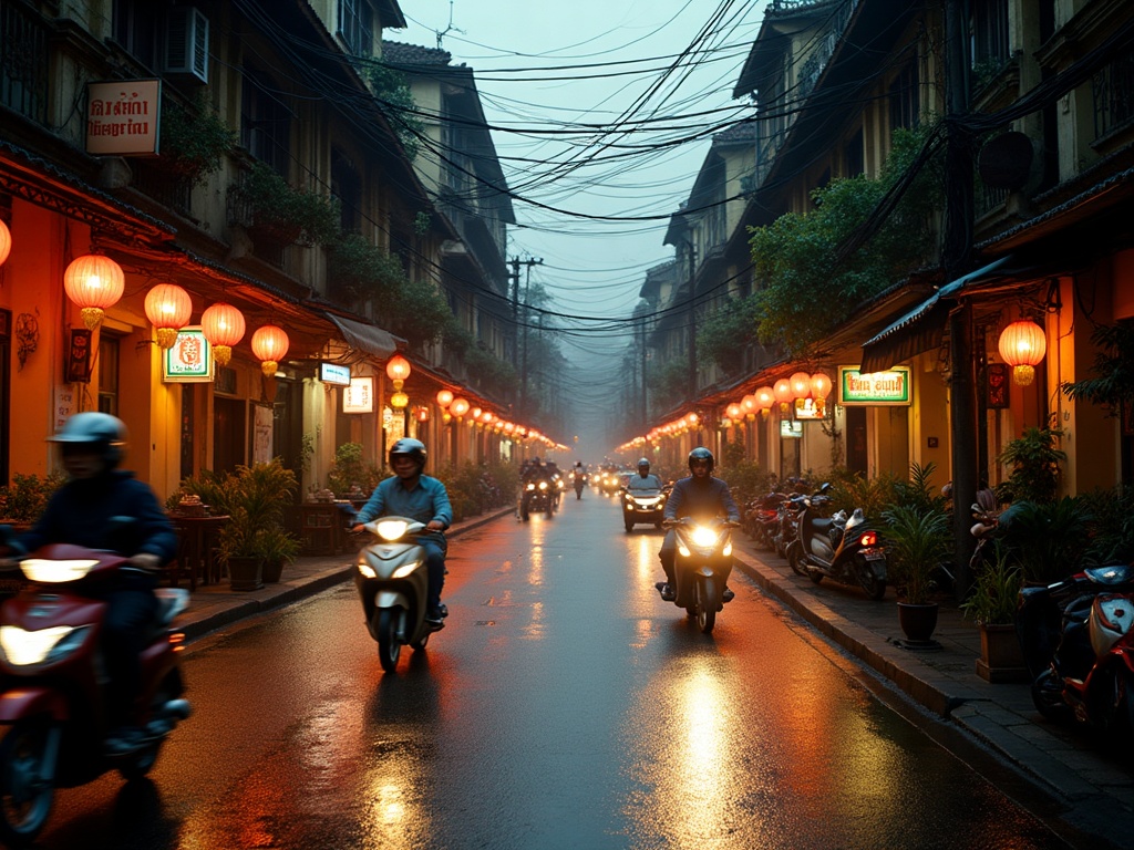 IMG-037 | Phố cổ Hà Nội buổi tối, mưa và đèn lồng