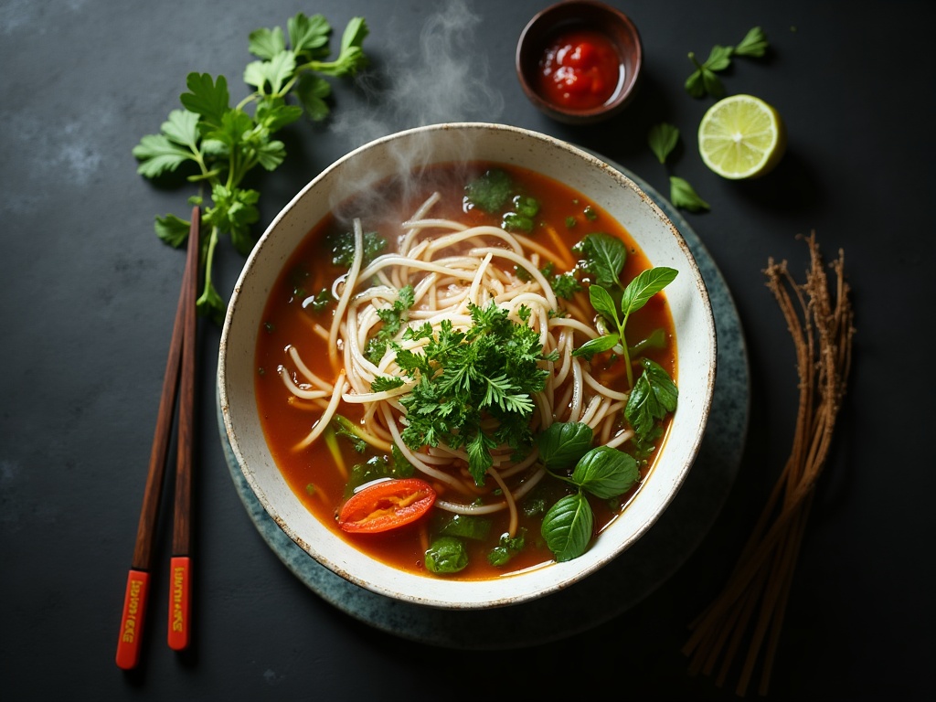 IMG-044 | Tô phở bò nóng với rau thơm và đũa