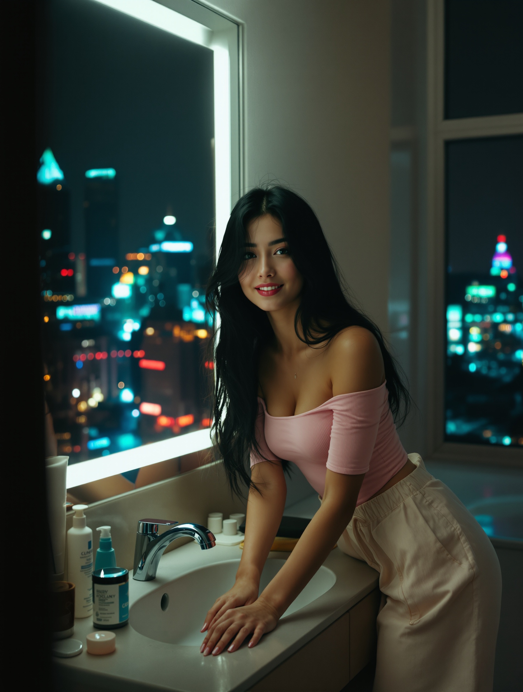 Cô gái soi gương phòng tắm — ultra-clean