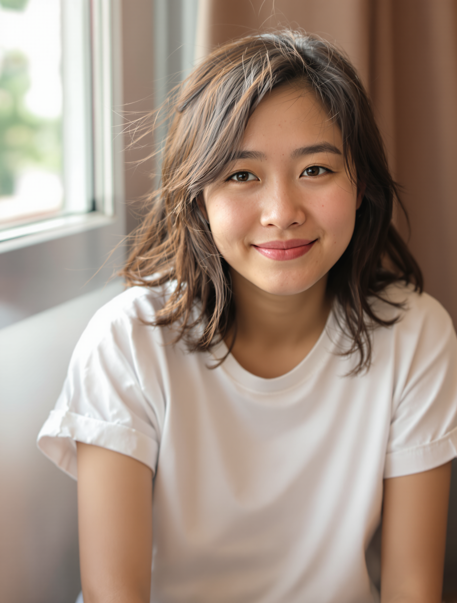 IMG-023 | Cô gái trẻ mỉm cười bên cửa sổ