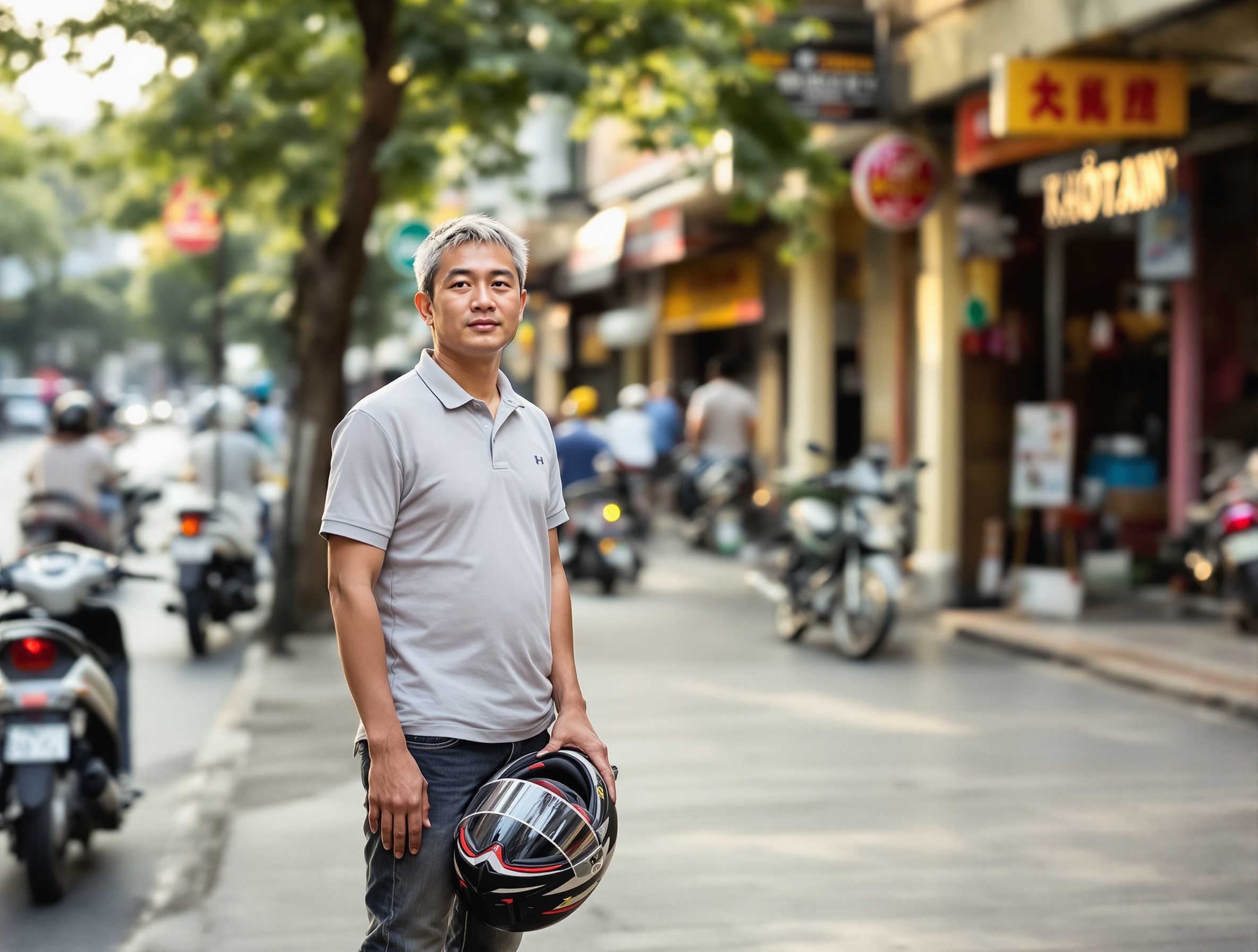 IMG-024 | Người đàn ông cầm mũ bảo hiểm trên phố Hà Nội