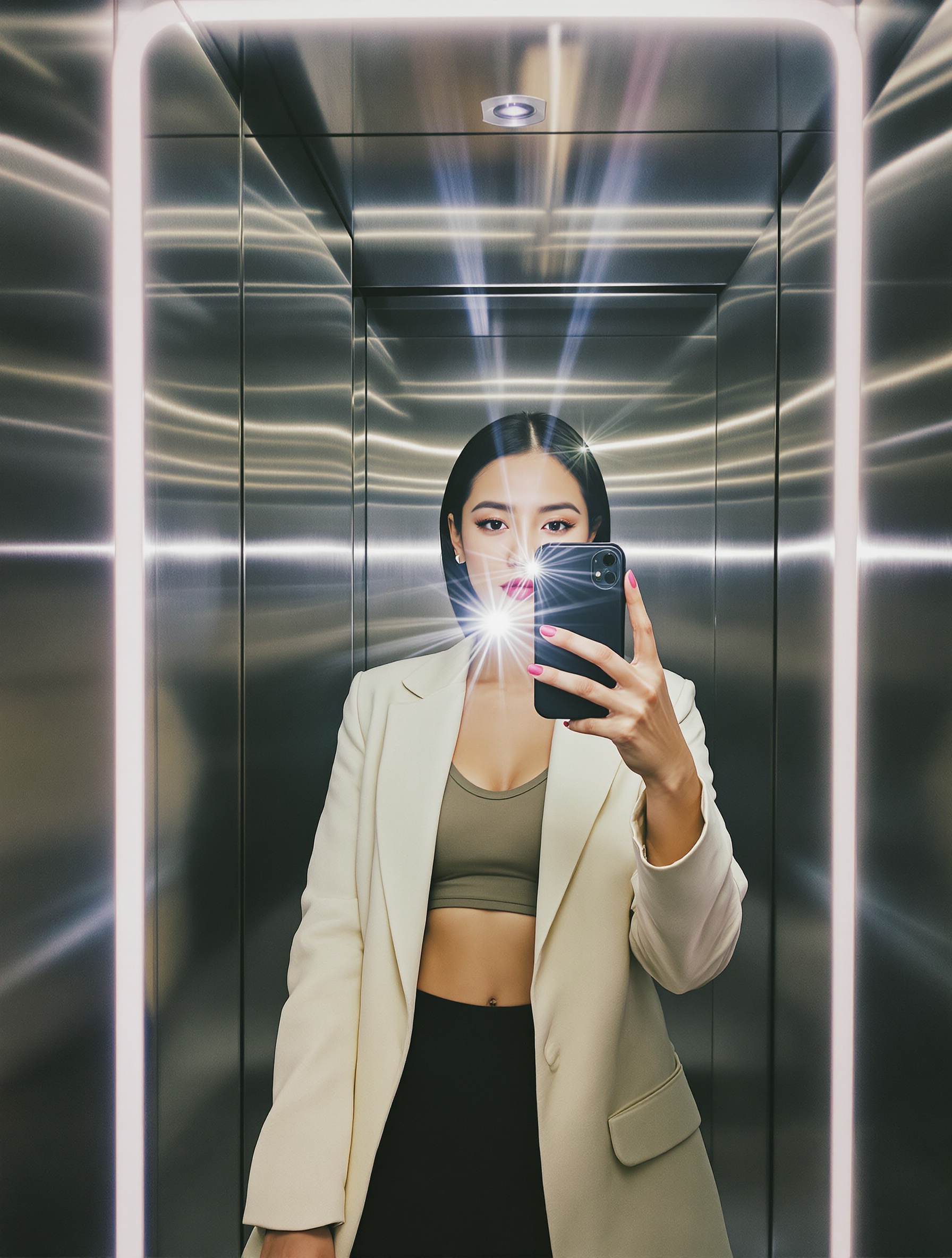 Selfie gương thang máy — ultra-raw