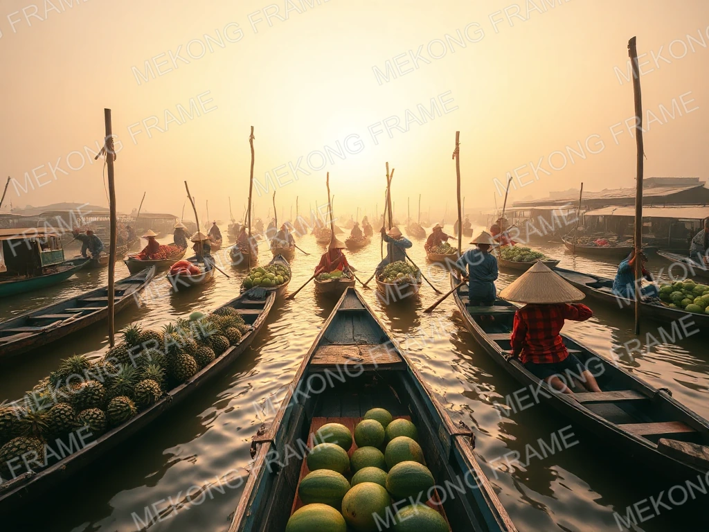 Chợ nổi miền Tây — lưới dấu phủ kín khung (đã gỡ watermark) — trước khi xử lý bằng AI